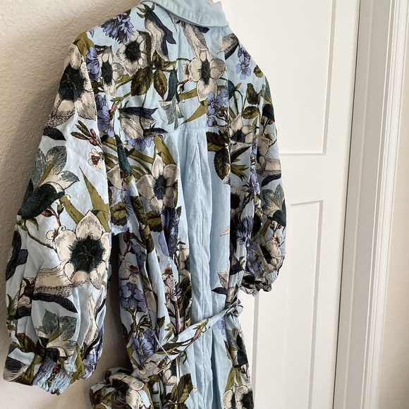 Anthropologie Mona belted Linen Shirt Dress Maeve NEW Large Blue Floral - Picture 10 of 15